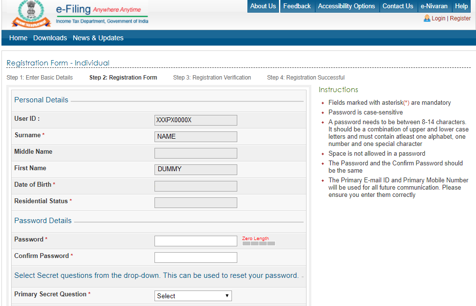 How To Register On The Income Tax Department S Website Myitreturn Help Center