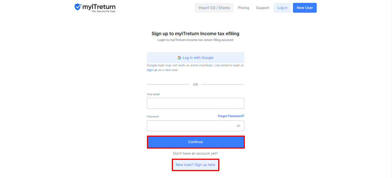 Log in or create a myITreturn account