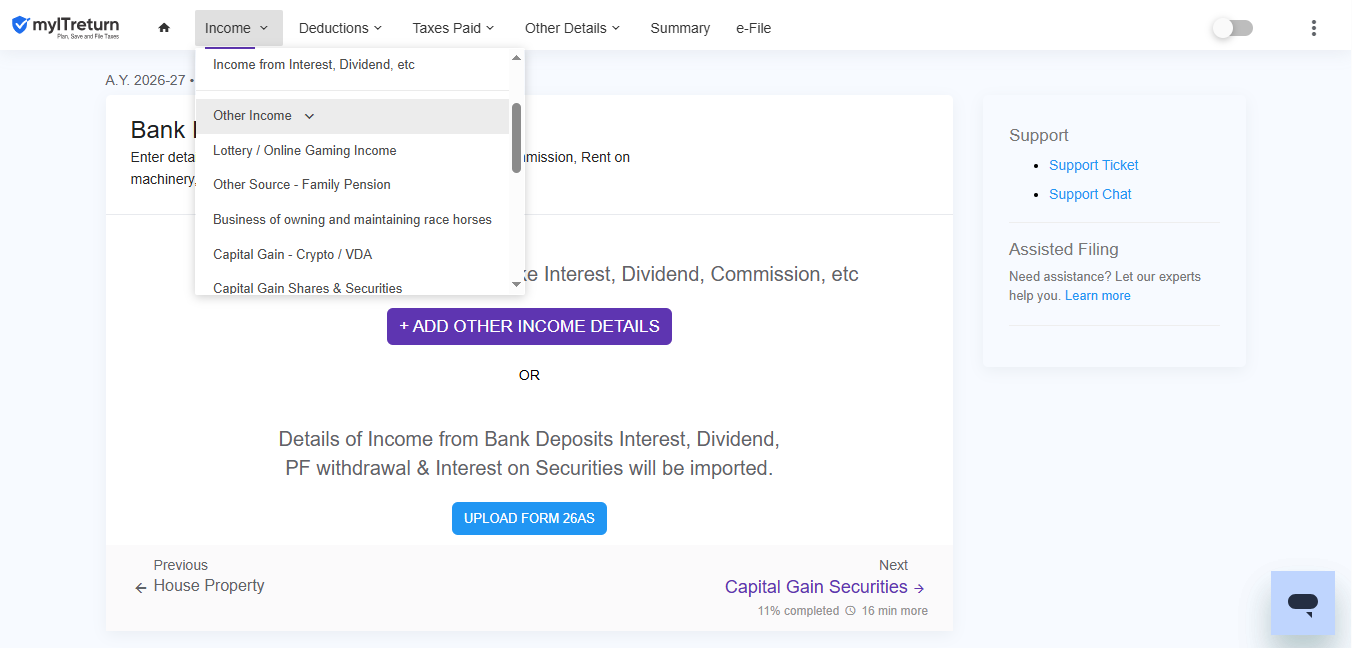 Use the Other Income section to report interest, dividends and other taxable receipts.