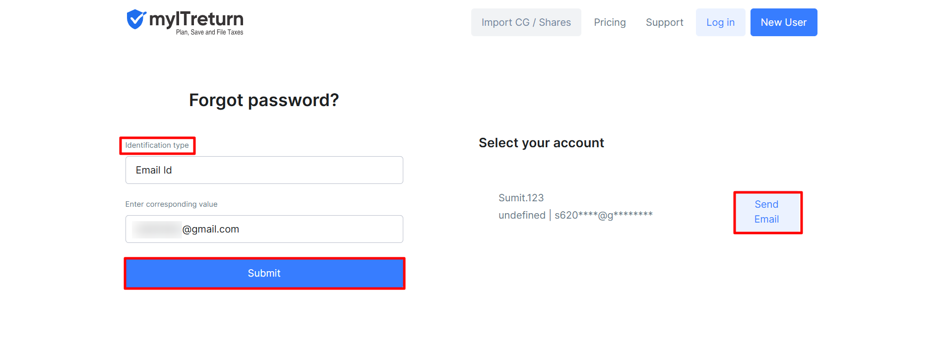Forgot Password Page