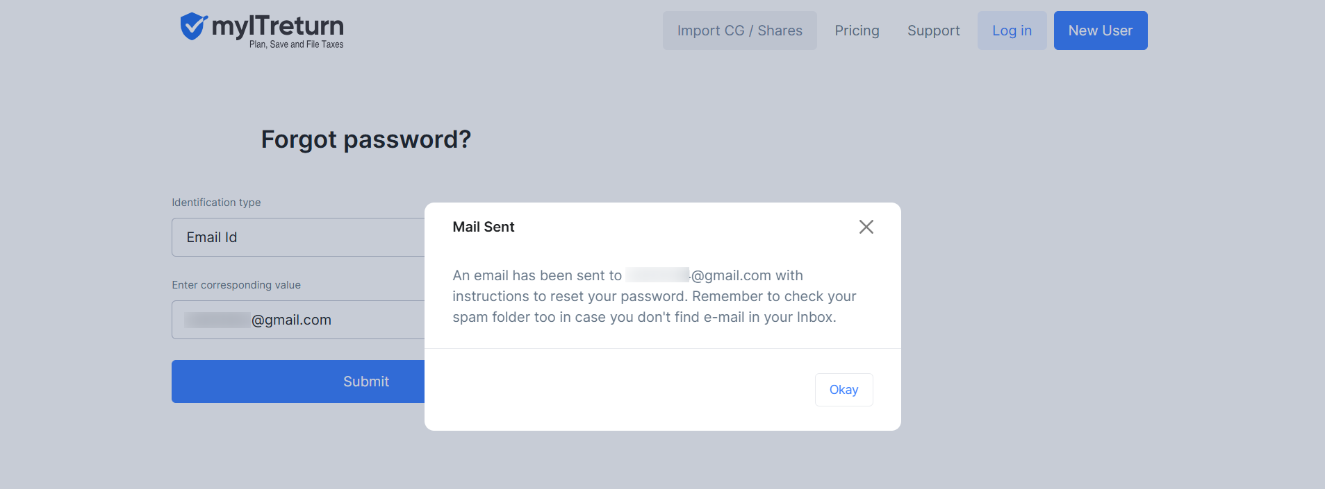 Mail sent confirmation