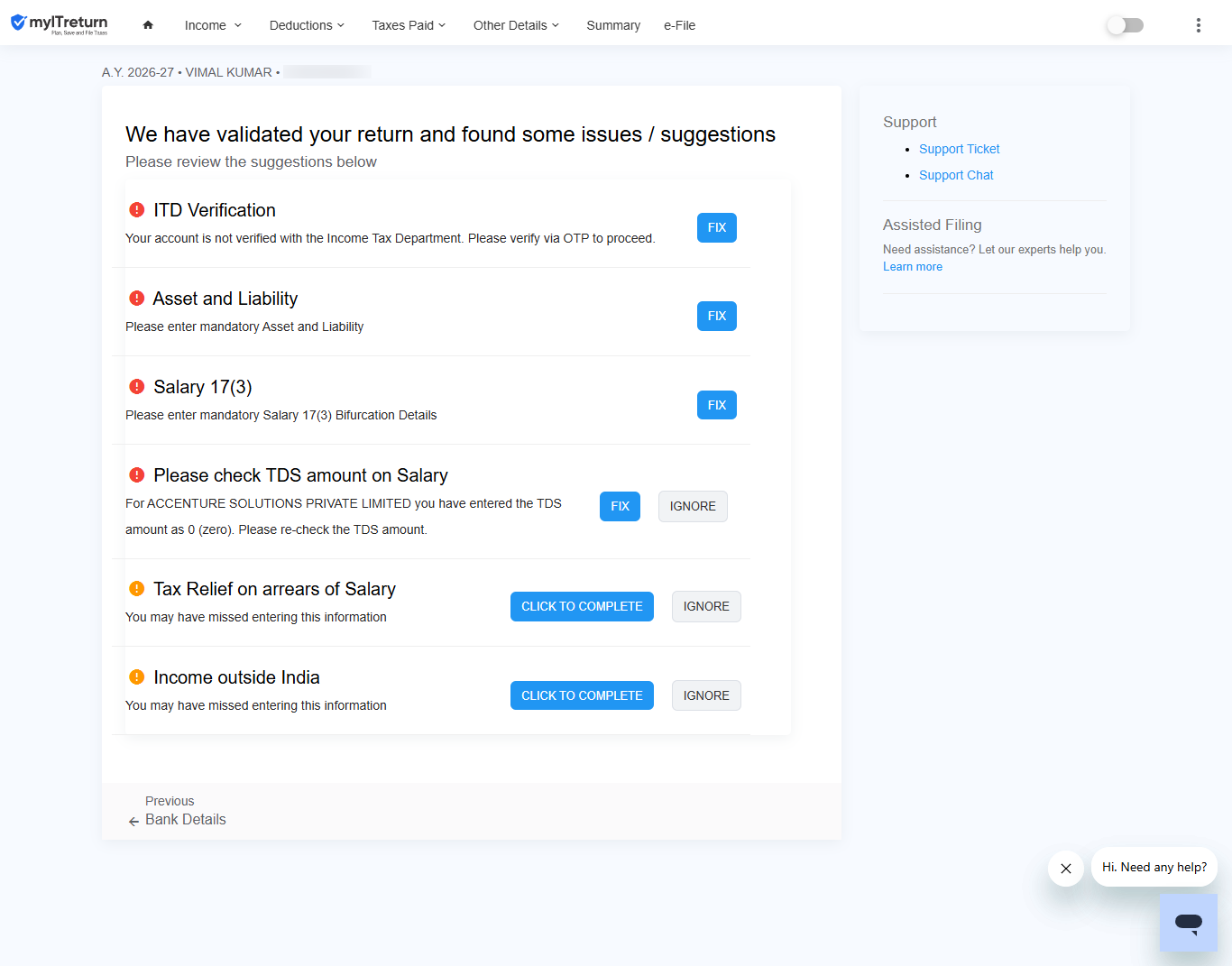 myITreturn Checkscreen