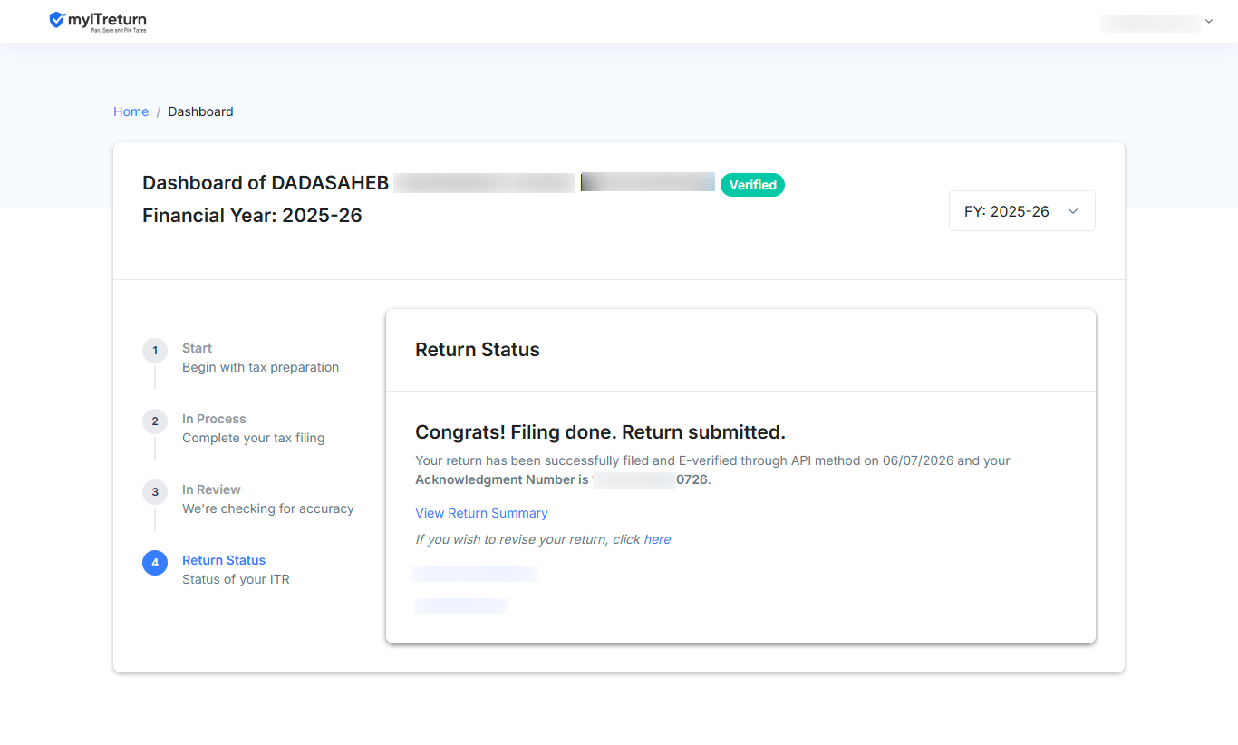 Return status showing e-verified
