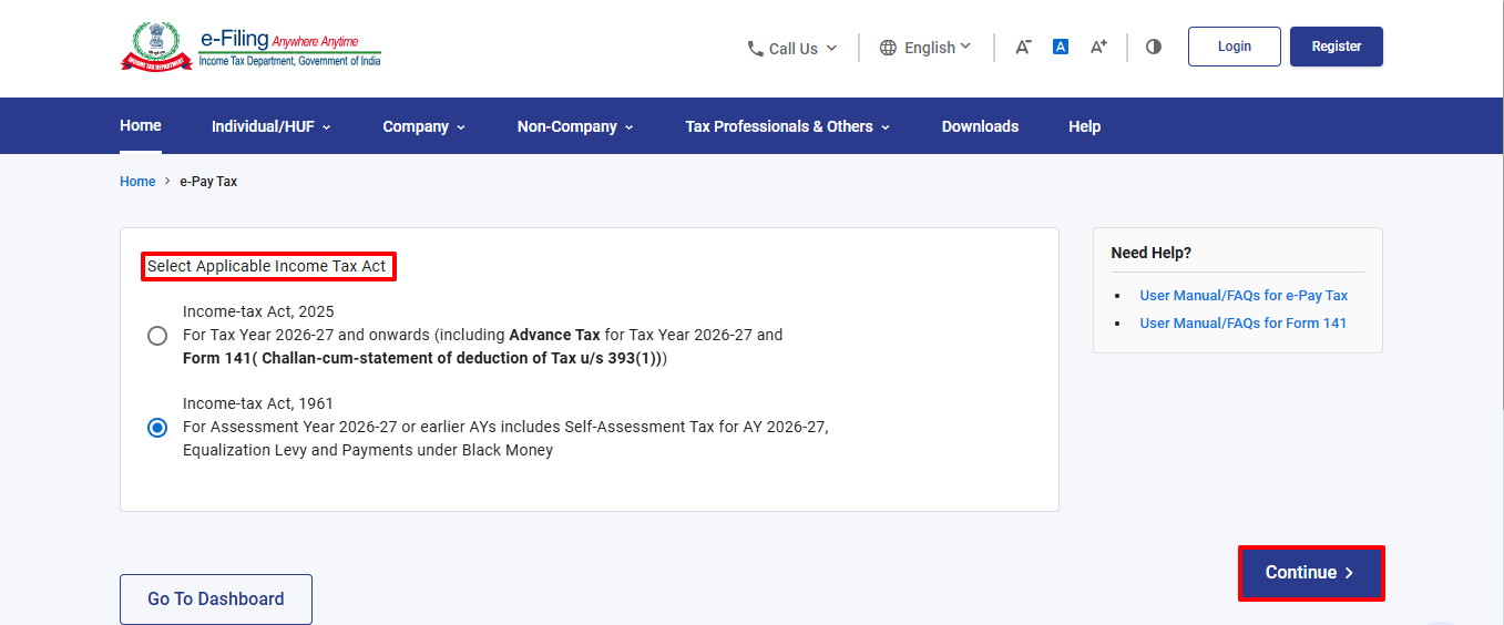 Enter PAN and mobile details on e-Pay Tax page