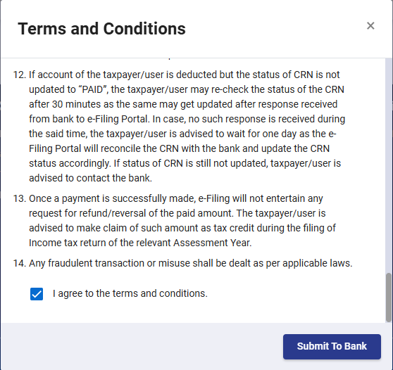 Submit tax payment request to bank