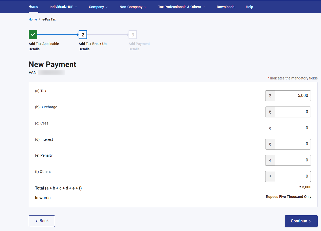 Add tax breakup details on e-Pay Tax page
