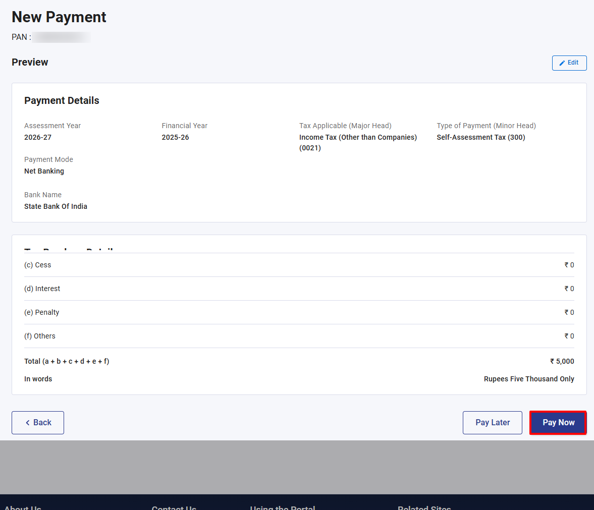 Preview and make tax payment