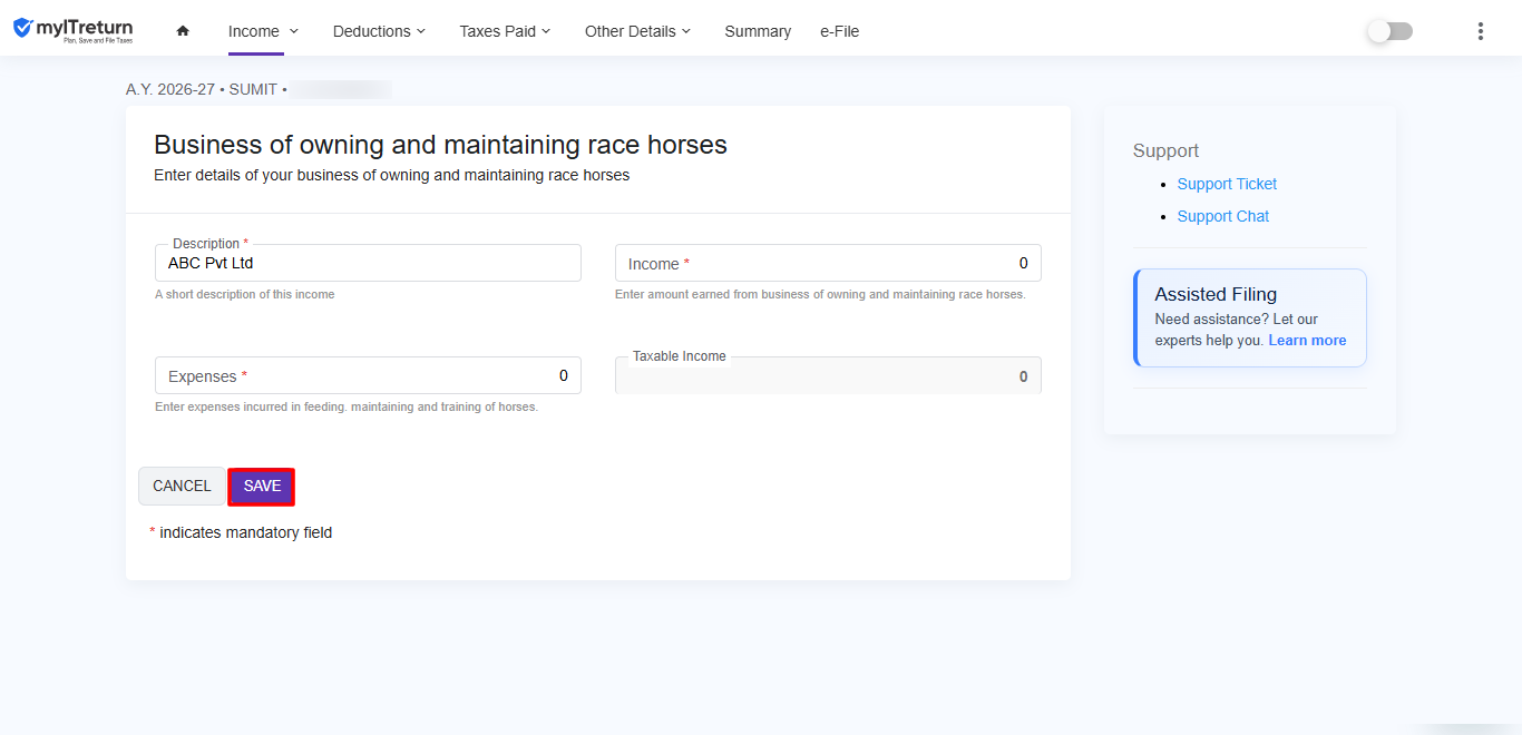 Enter Description, Income and Expenses